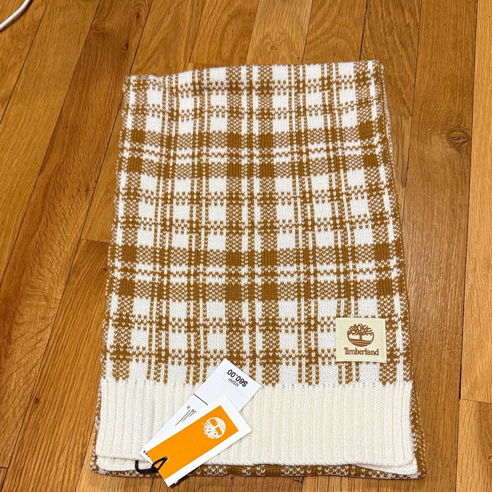 Timberland Brown and Cream Checkered Scarf